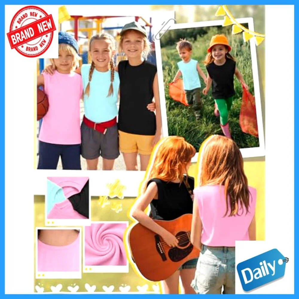 3 Pack Girls Cap Sleeve Tank Tops Loose Fit Summer Tees 5-14 Years
